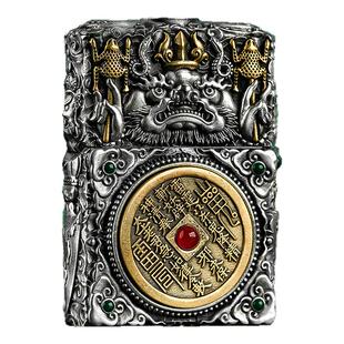 正品zippo防风打火机之宝煤油重盔甲机山鬼花钱八卦乾坤贴章套壳