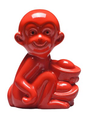 红色陶瓷猴摆件化解补角玄关