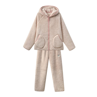 文森熊猫蓄热保暖】雪花绒秋冬家居服睡衣女可外穿加绒加厚套装