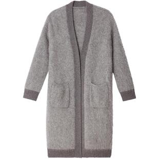 ToyzY24春新款软糯拉绒灰色中长羊绒开衫