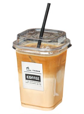 一次性咖啡杯子方形带盖冷饮外带