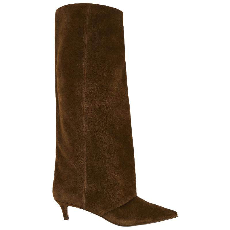 [早秋新品]Steve Madden 长筒靴棕色美拉德复古麂皮高跟鞋REVOLVE