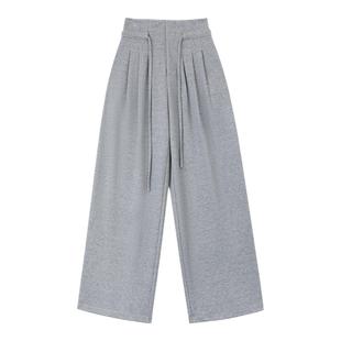 PAPERLLL辛间腰带直筒裤女秋冬休闲运动卫裤垂坠感拖地阔腿长裤
