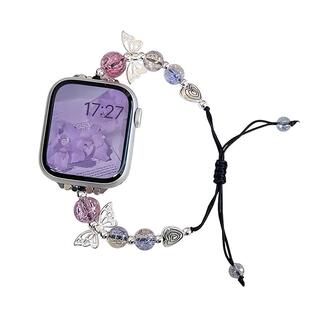 新品紫藤双蝶diy手链适用iwatch表带S8苹果S9手表8AppleWatch女款watchs秋冬s7高级感SE9男ultra2腕带iphone