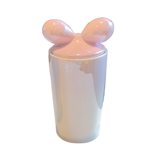 电镀渐变蝴蝶结陶瓷杯带盖大容量情侣马克杯家用水杯可爱吸管杯子