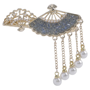 扇影流苏-古风扇形流苏侧边夹新中式珍珠复古发夹气质汉服发饰女