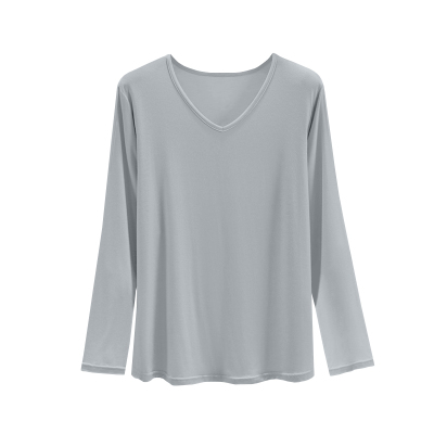 莫代尔v领黑色打底衫女秋冬内搭修身显瘦长袖面膜t恤外穿低领上衣