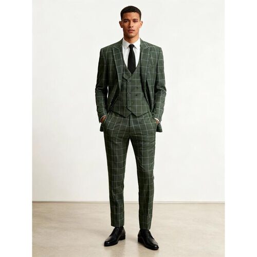 A 13018 Men's Checkered Suit Set 格子西装三件套 欧美跨境