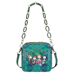 卡秀原创牛皮印花链条小方包2025新款百搭真皮女包单肩斜挎盒子包