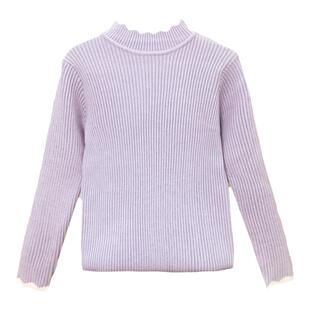 女童毛衣春秋薄款上衣新款春装大童中领女孩一体绒针织加绒打底衫