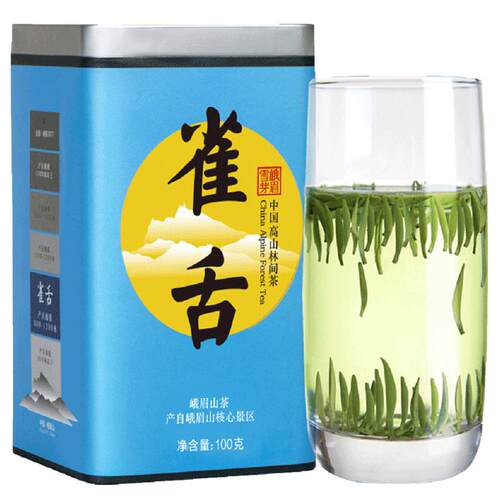 峨眉雪芽 2026新茶高山雀舌绿茶100g 春茶嫩芽蓝罐装自饮