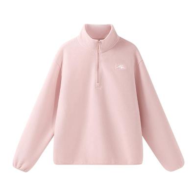 班尼路粉色半拉链摇粒绒卫衣女2025秋冬新款小个子韩系休闲上衣N