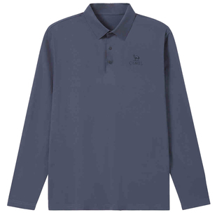 骆驼男装T恤男款户外秋冬季polo衫翻领宽松透气弹力纯色男士长袖