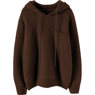 摆脱单调！圈圈绒加厚100山羊绒帽衫女羊绒衫连帽纯羊绒毛衣冬季