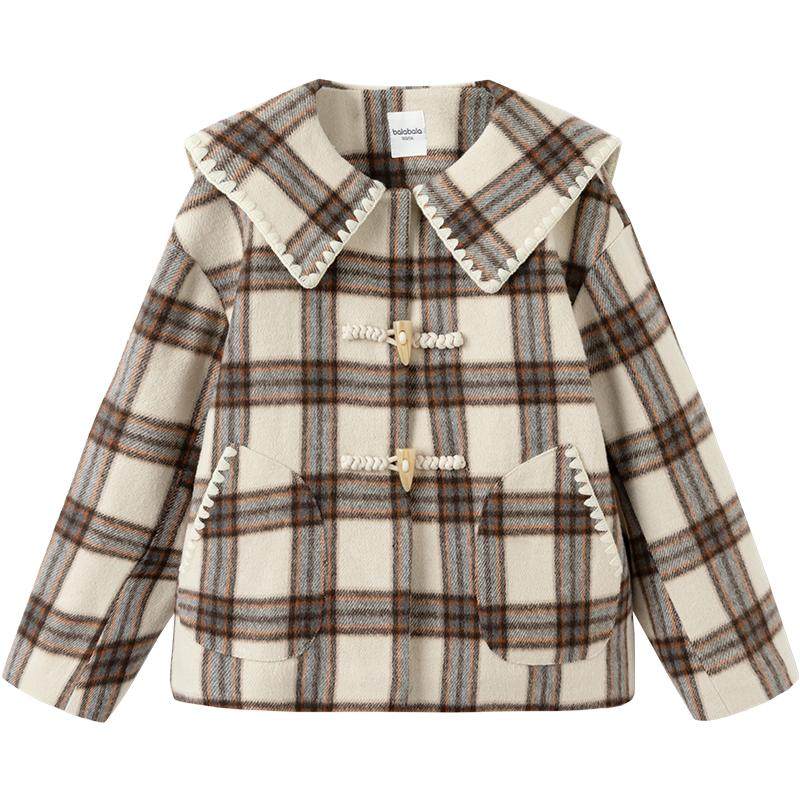 巴拉巴拉童装儿童棉衣女童外套秋冬季中大童棉服保暖翻领格纹时尚