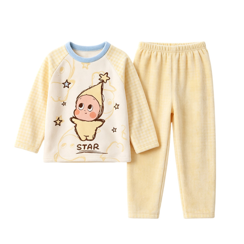 星星人女孩睡衣法兰绒秋冬新款2026中大童网红可爱儿童家居服套装