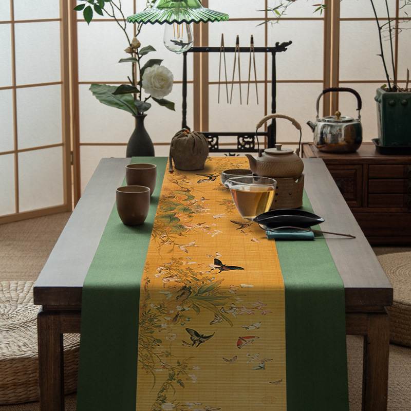 百蝶图禅意茶席新中式手工泡茶茶道国风茶干帘竹帘泡茶垫桌隔热旗