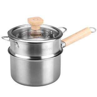 316不锈钢无涂层宝宝辅食锅小奶锅物理不粘锅婴儿煎煮蒸锅小汤锅