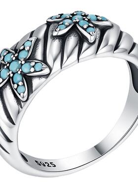 摩典S925纯银合成绿松石做旧戒指