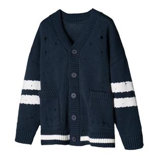 Unvesno (UN) 颠覆极繁主义 斜杠切割破洞仿羊毛纺纱线开衫毛衣秋