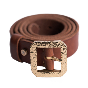 山岩 高档手工锤打实心黄铜扣 高光泽 男士轻奢真皮皮带腰带3.8宽