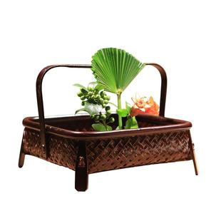 小原流花器花道插花花器 竹编花瓶花篮藤编手工田园摆件日式花器