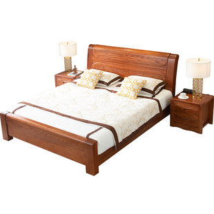 红橡木床1.8x2.0双人全实木床现代简约高档家用时尚中式主卧大床