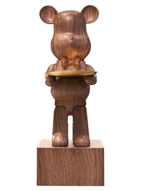 网红暴力熊大摆件存钱罐中古风美式胡桃木简约客厅电视柜落地装饰