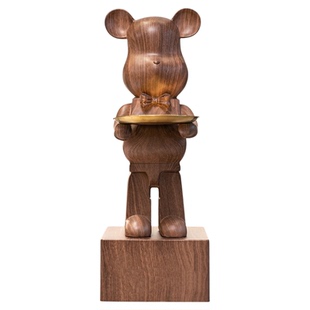 网红暴力熊大摆件存钱罐中古风美式胡桃木简约客厅电视柜落地装饰