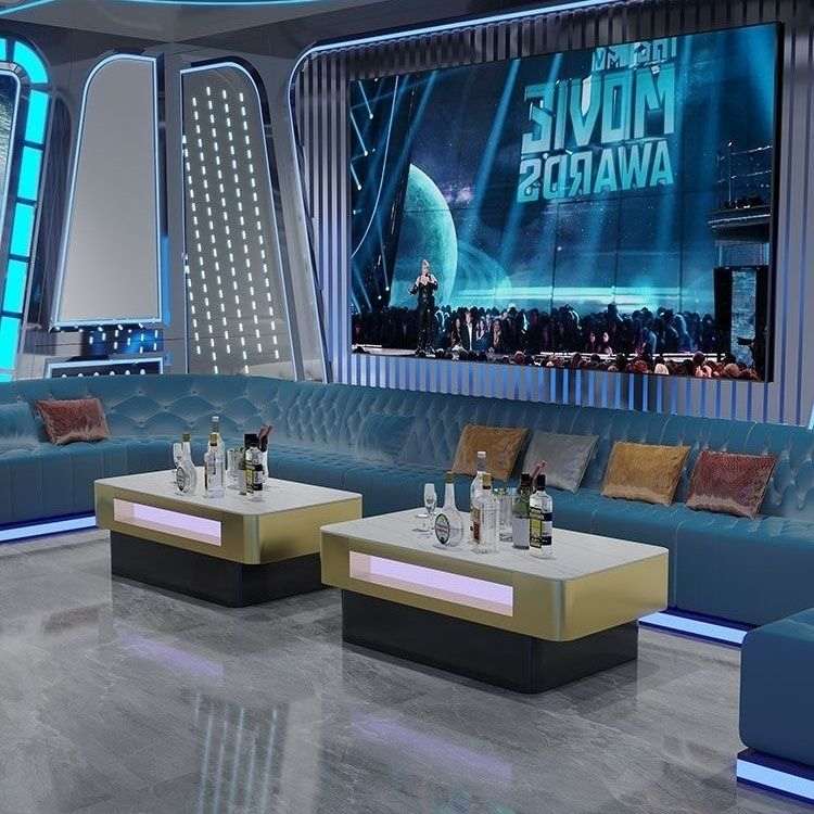 新款现货KTV轻奢专用茶几发光不锈钢桌子岩板包厢酒吧娱乐场所桌