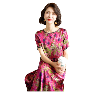 杭州真丝连衣裙女大牌气质妈妈2024新款碎花桑蚕丝裙子夏季温柔风