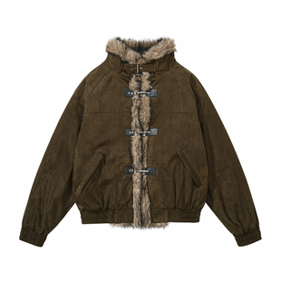 sameuoo散养文化「麂暖」牛皮绒翻毛领座山雕外套 飞机扣工装棉服