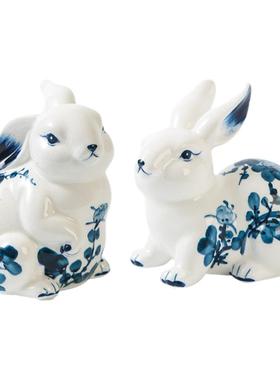 摆设青花瓷现代酒柜谢师兔子摆件
