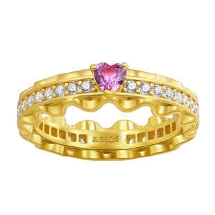 20分小甜心|哑光金色粉爱心戒指可爱糖果褶钻戒女925银镀金时尚