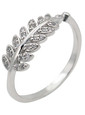 橄榄枝镶钻纯银树叶戒指