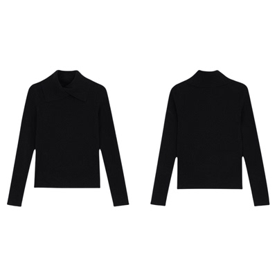 MULVAN 腔调冬日 白色半高领针织打底衫女设计感修身显瘦内搭上衣