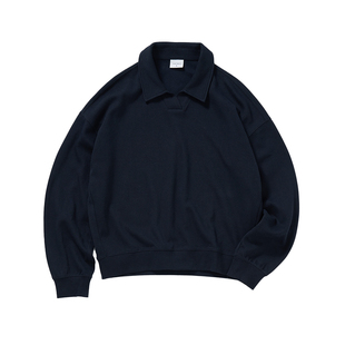 714street微宽松落肩纯棉polo领卫衣男2025秋季半开襟情侣长袖衫