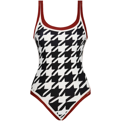 visualmood复古露背千鸟格泳衣