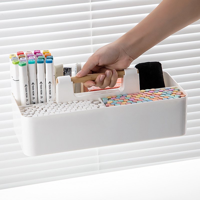教室讲台粉笔收纳盒大容量办公桌收纳马克笔手提式面笔筒盒整理盒