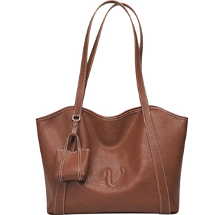 Valuncica/华伦西亚秋千包新款复古牛皮托特包大容量通勤单肩包女