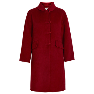 QS秸熙2025秋冬季新款气质轻国风双面呢大衣纯色中长款绵羊毛外套