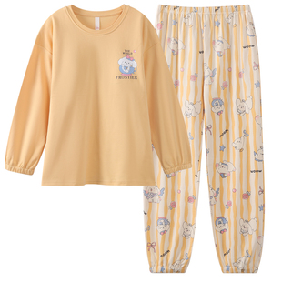 新款纯棉长袖加厚睡衣女秋冬季可外穿宽松圆领套头休闲甜美家居服