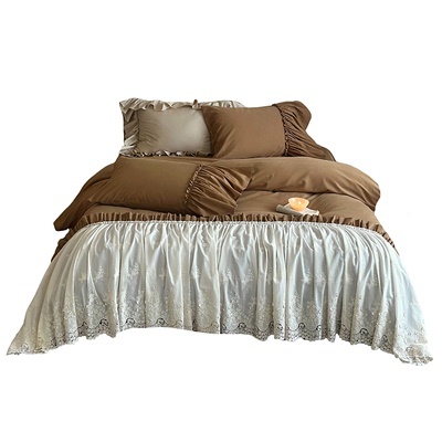 法式复古全棉磨毛四件套床裙床品