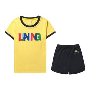中国李宁儿童套装2023夏季新款系列休闲短袖运动透气短裤YWBQ017