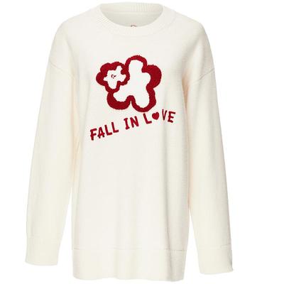 OBEG欧碧倩撞色绣花纯羊毛打底衫冬季内搭女羊毛衫10424187