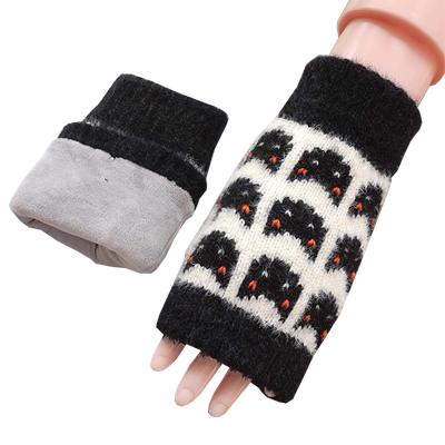 歌诺达女士猫咪加绒半指保暖手套