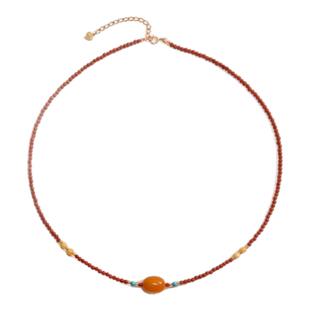 新中式南红小米珠项链天然原石红色玛瑙串珠吊坠锁骨链搭配毛衣链