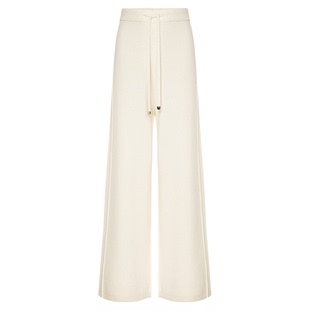 H·GENTEEL荷高2025冬抽绳松紧腰直筒阔腿白色纯绵羊毛休闲裤女