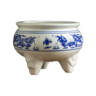 景德镇陶瓷青花龙纹三足香炉佛堂佛具供佛香插祭祖香薰炉大号家用