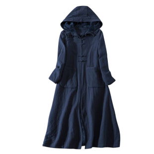 改良唐装女中国风冬装 棉麻加绒加厚大衣佛系禅意外套 禅服女秋冬